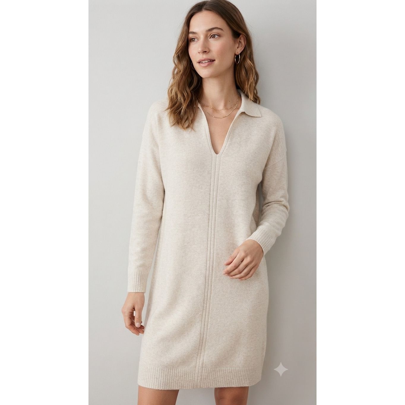 Nwt Loft Cream Polo Sweater Dress Size Xs Neutral Long Sleeve Knit Tunic
